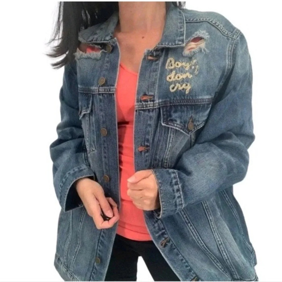 Free People x Sandrine Rose Jackets & Blazers - Free People x Sandrine Rose Boys Don’t Cry Distressed Denim Jacket